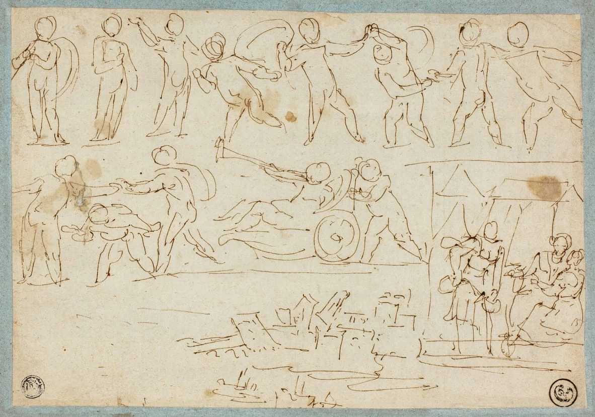 Fregio di Putti, Schizzo di Lot e le sue figlie, Schizzo di edifici - Art Institute of Chicago